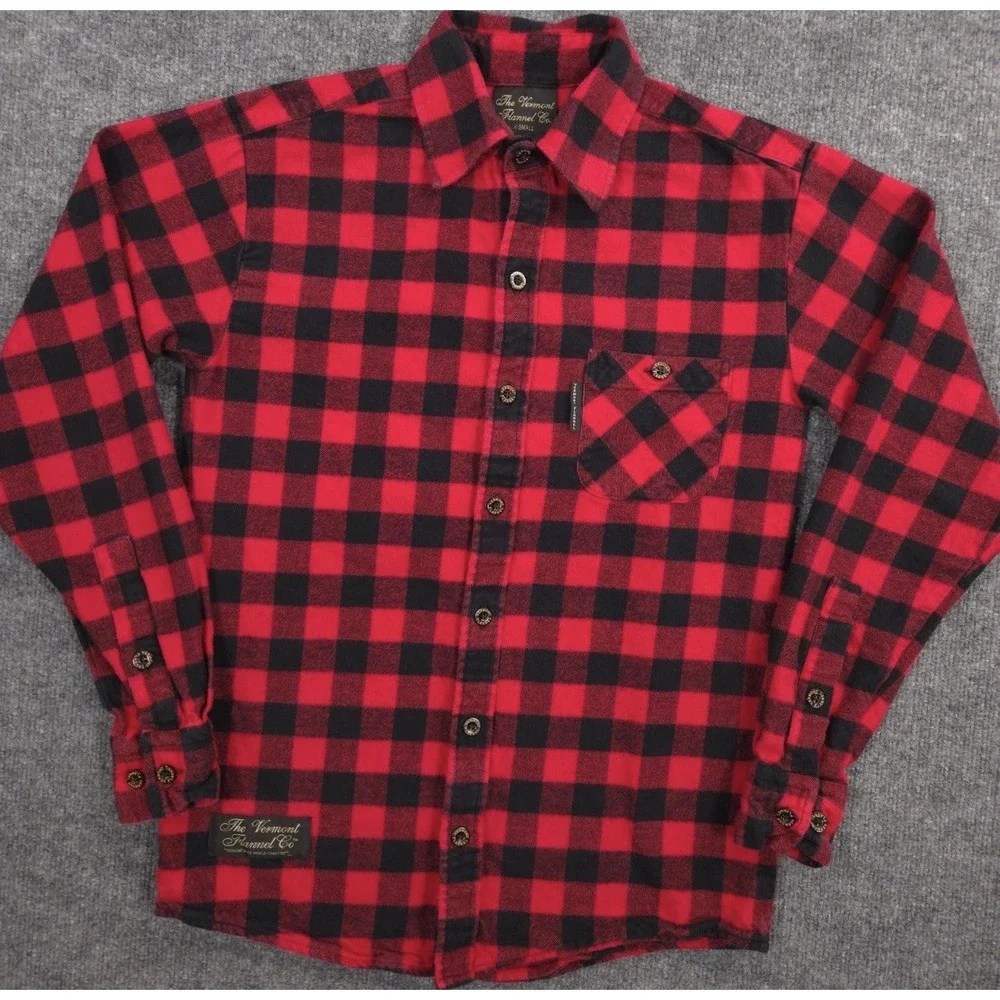 The Vermont Flannel Co Flannel Shirt Mens XS Red Black Buffalo Check Made In USA